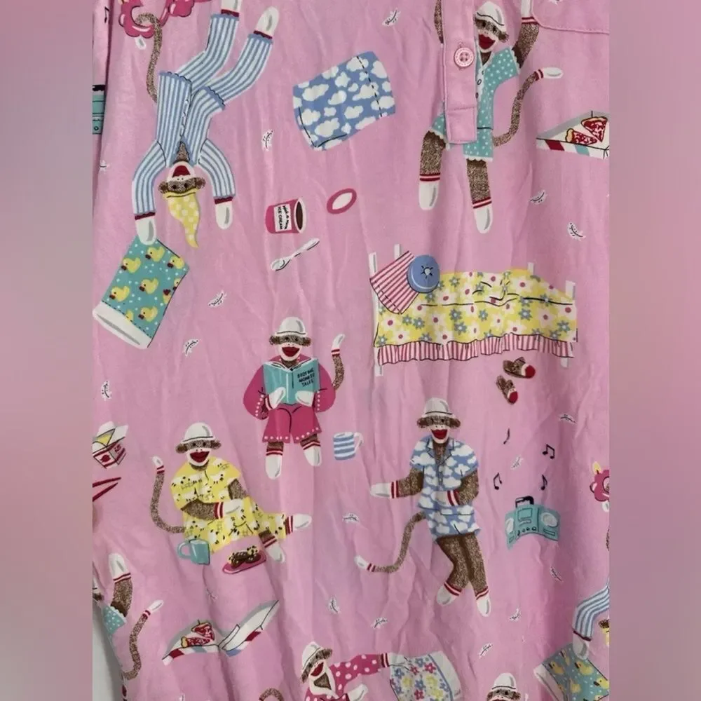 Nick & Nora Sock Monkey Sleepshirt Nightgown Pajama Party Pillow Fight Pink L_2